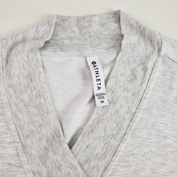 Athleta Poise Wrap Sweatshirt Womens 1X Gray Long Sleeve V Neck Soft Top NEW - Picture 5 of 15